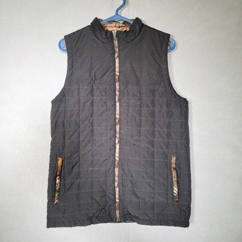 Real Tree By Colosseum Womens Gray Quilted Camo Trim Vest Size Medium
